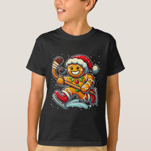 Gingerbread Man Ice Hockey Funny Christmas Santa S T-Shirt