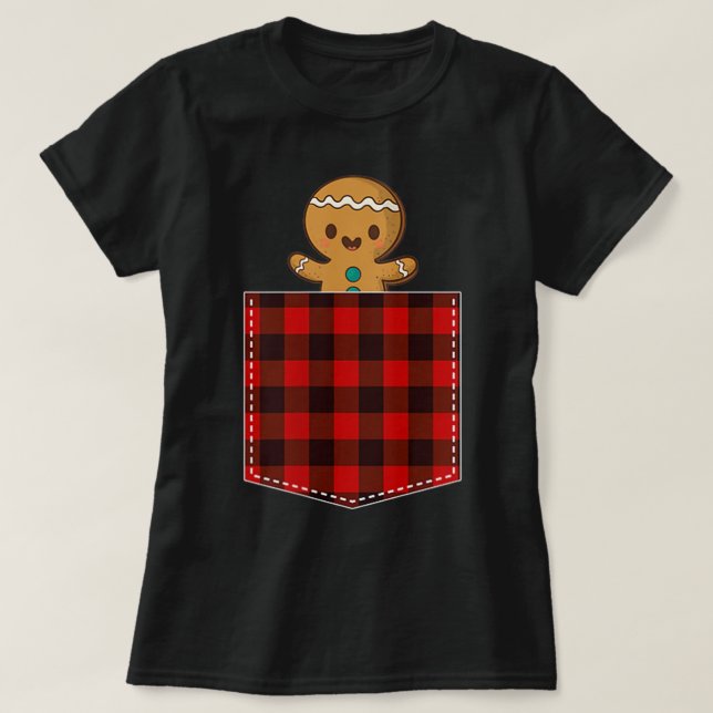 Gingerbread Man in Plaid Pocket T-Shirt (Design Front)