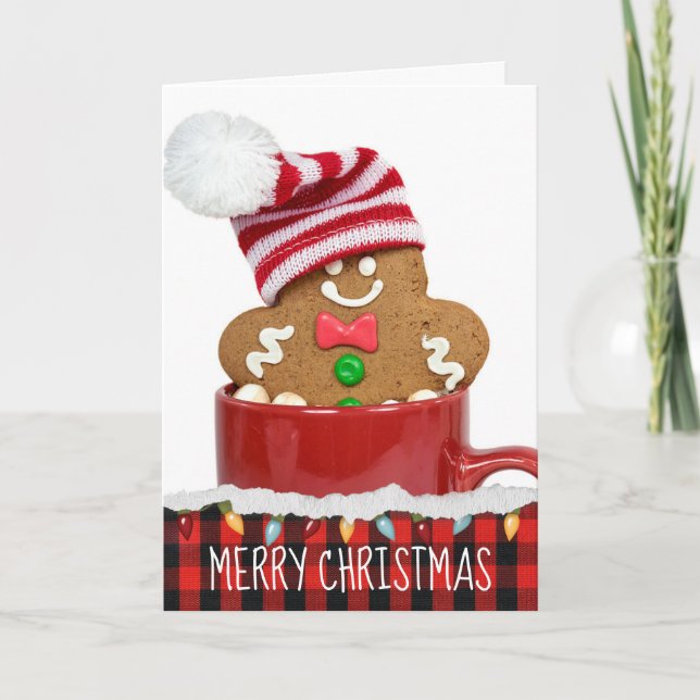 Gingerbread man in red mug card (Front)