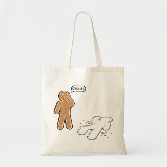 Gingerbread man Ironic Crime scene 'CRUMBS' Tote Bag (Front)