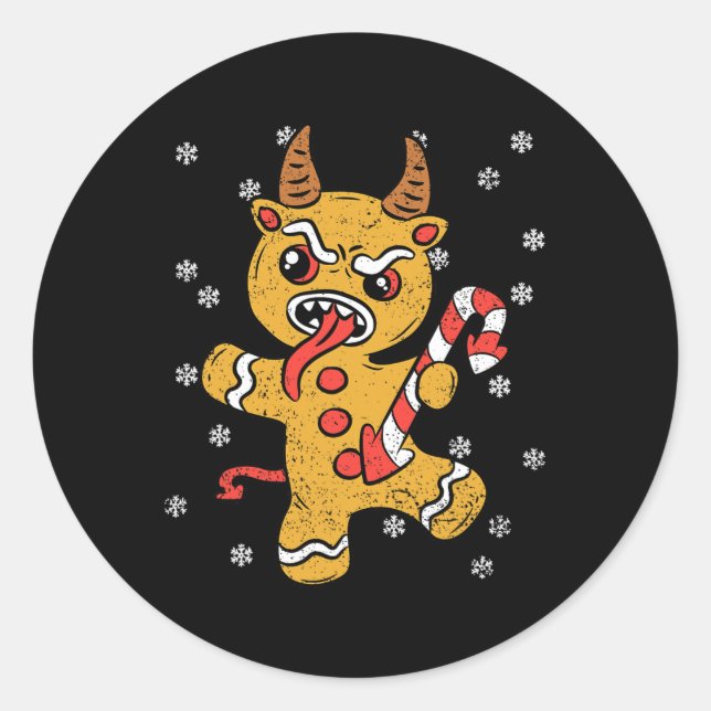 Gingerbread Man Krampus Christmas Pajama X-mas Can Classic Round Sticker (Front)