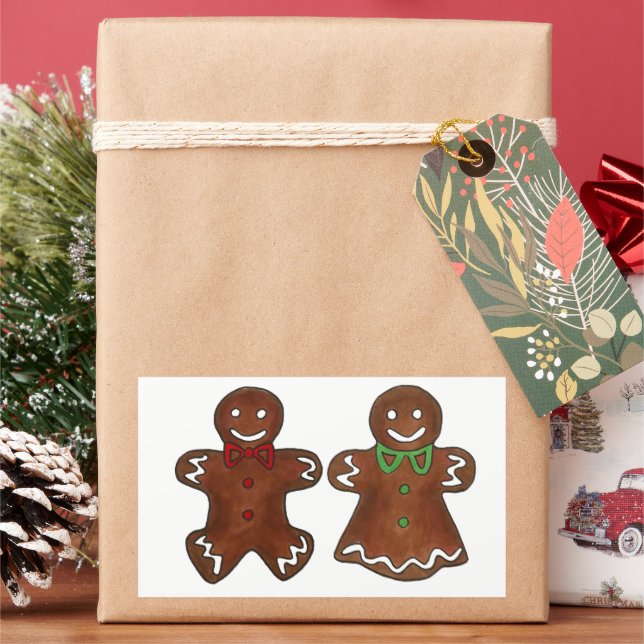 Gingerbread Man Lady Woman Christmas Xmas Cookie Rectangular Sticker (Holiday)