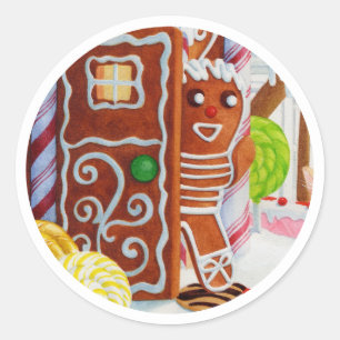 GINGERBREAD MAN Large Round Stickers