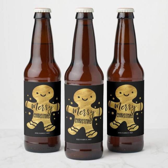 gingerbread Man, merry Christmas Beer Bottle Label (Bottles)