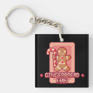 Gingerbread man, Merry Christmas, Pixel Art Key Ring