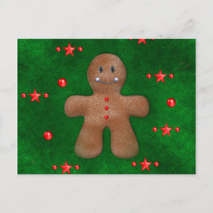 Gingerbread Man on Green Postcard