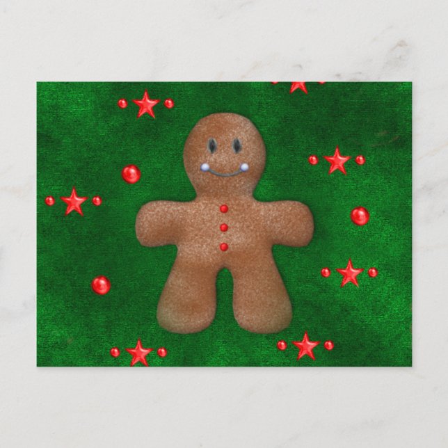 Gingerbread Man on Green Postcard (Front)