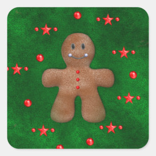 Gingerbread Man on Green Square Sticker