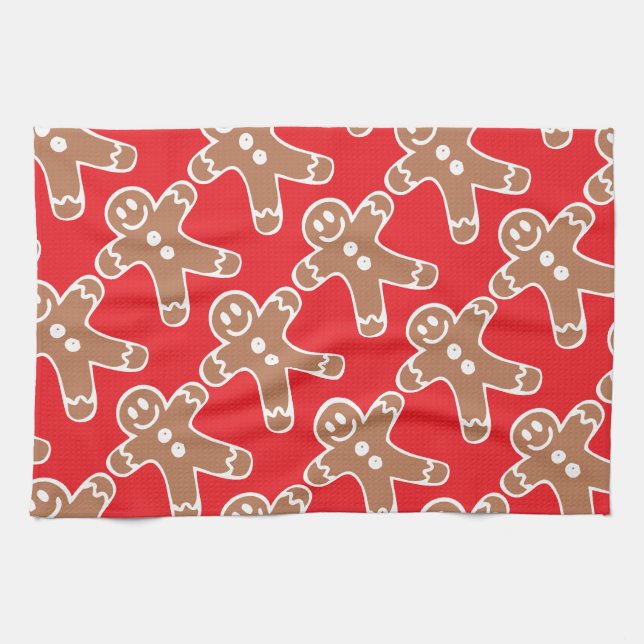 Gingerbread Man on Red Tea Towel (Horizontal)