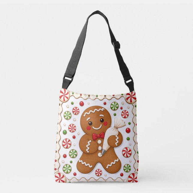Gingerbread Man Peppermint Candy Christmas Tote Ba (Front)