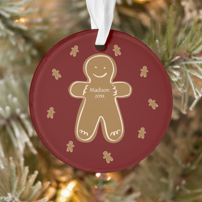 Gingerbread Man Personalised Name Year Holiday Ornament (Tree)