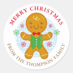Gingerbread Man Personalized Holiday Label Round