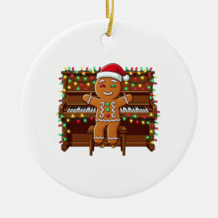 Gingerbread Man Piano Player Funny Holiday Xmas Ceramic Tree Decoration