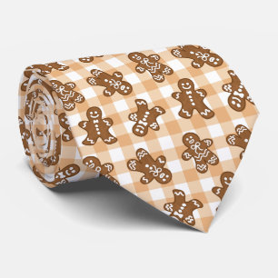 Gingerbread Man Plaid Pattern Holiday Tie