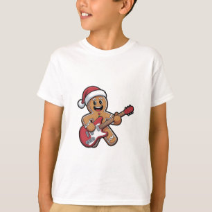 Gingerbread Man Play Guitar Electric Christmas  T-Shirt