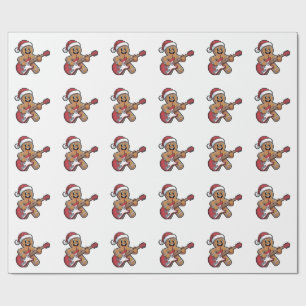 Gingerbread Man Play Guitar Electric Christmas  Wrapping Paper
