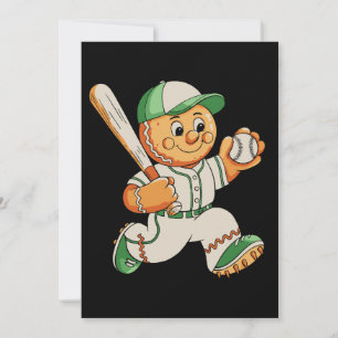Gingerbread Man Playing Baseball Christmas Xmas Holiday Card