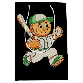 Gingerbread Man Playing Baseball Christmas Xmas Medium Gift Bag