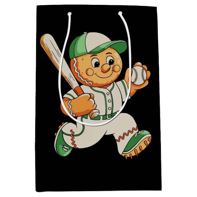 Gingerbread Man Playing Baseball Christmas Xmas Medium Gift Bag (Front)