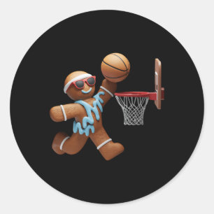 Gingerbread Man Playing Basketball Christmas Xmas Classic Round Sticker
