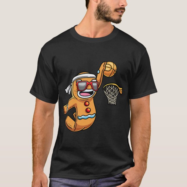 Gingerbread Man Playing Basketball Christmas Xmas  T-Shirt (Front)