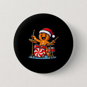 Gingerbread Man Playing Drums  6 Cm Round Badge