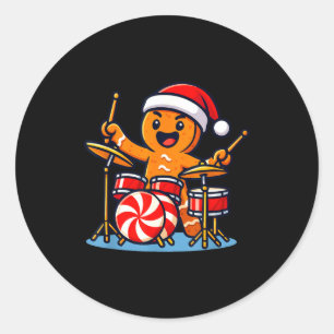 Gingerbread Man Playing Drums Classic Round Sticker