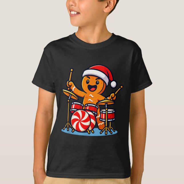 Gingerbread Man Playing Drums  T-Shirt (Front)
