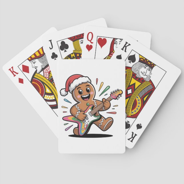 Gingerbread Man Playing Guitar Electric Santa  Cards (Back)