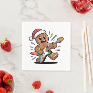 Gingerbread Man Playing Guitar Electric Santa Napkin