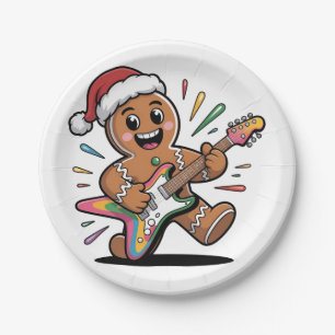 Gingerbread Man Playing Guitar Electric Santa  Paper Plate