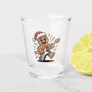 Gingerbread Man Playing Guitar Electric Santa  Shot Glass