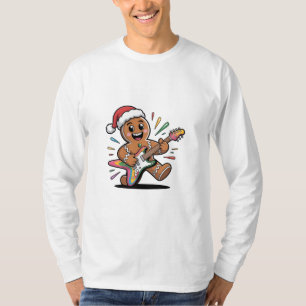 Gingerbread Man Playing Guitar Electric Santa T-Shirt