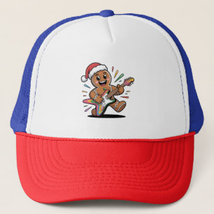 Gingerbread Man Playing Guitar Electric Santa Trucker Hat