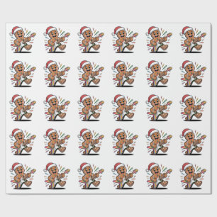 Gingerbread Man Playing Guitar Electric Santa  Wrapping Paper