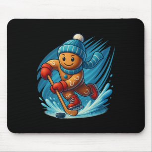 Gingerbread Man Playing Hockey Funny Christmas Tee Mouse Pad