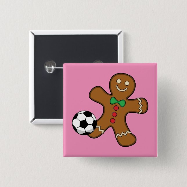 Gingerbread Man Playing Soccer 15 Cm Square Badge (Front & Back)