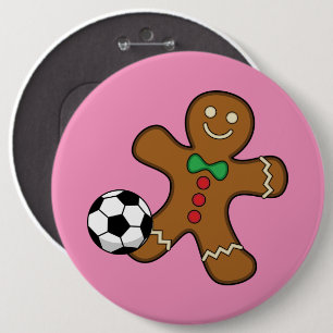 Gingerbread Man Playing Soccer 6 Cm Round Badge