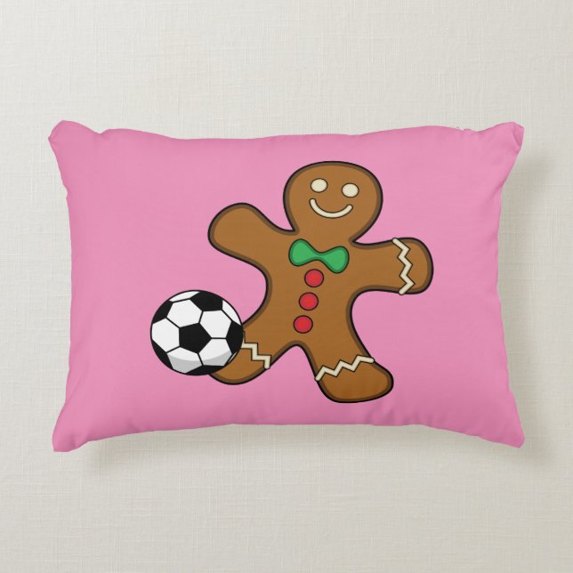 Gingerbread Man Playing Soccer Decorative Cushion (Front)