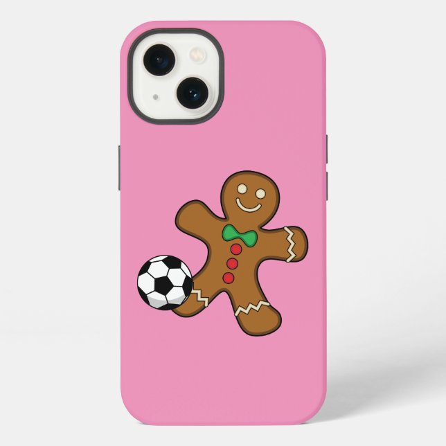 Gingerbread Man Playing Soccer iPhone Case (Back)