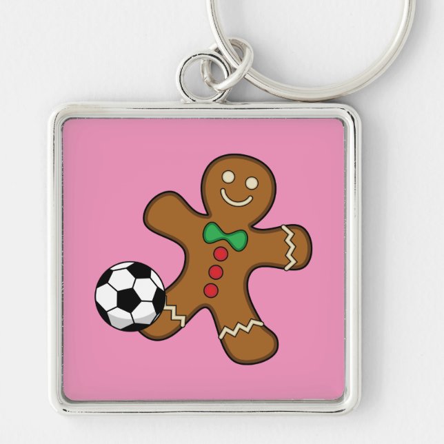Gingerbread Man Playing Soccer Key Ring (Front)