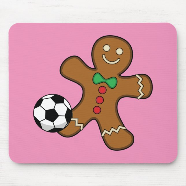 Gingerbread Man Playing Soccer Mouse Pad (Front)