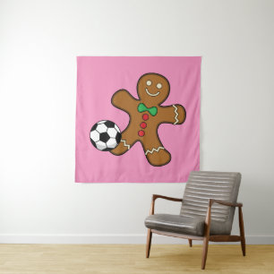 Gingerbread Man Playing Soccer Tapestry