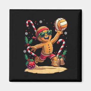 Gingerbread Man Playing Volleyball Christmas Xmas Magnet