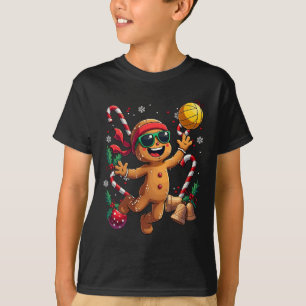 Gingerbread Man Playing Volleyball Christmas Xmas  T-Shirt