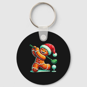 Gingerbread Man Plays Golf Christmas Golfing Santa Key Ring