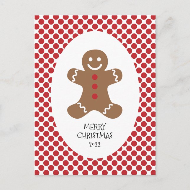 Gingerbread Man Polka Dot Christmas Postcard (Front)