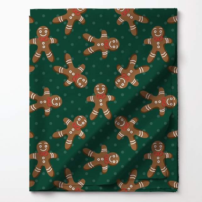  Gingerbread Man Polka Dot On Green Christmas Fabric (Creator Uploaded)