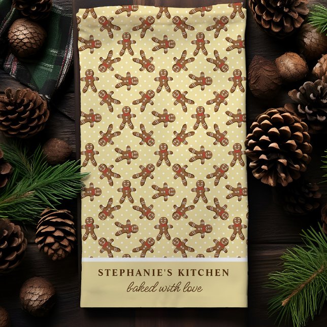 Gingerbread Man Polka Dot Yellow Custom Christmas Tea Towel (Creator Uploaded)