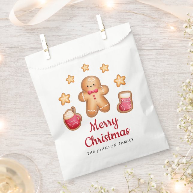 Gingerbread Man Red Script Christmas  Favour Bags (Clipped)